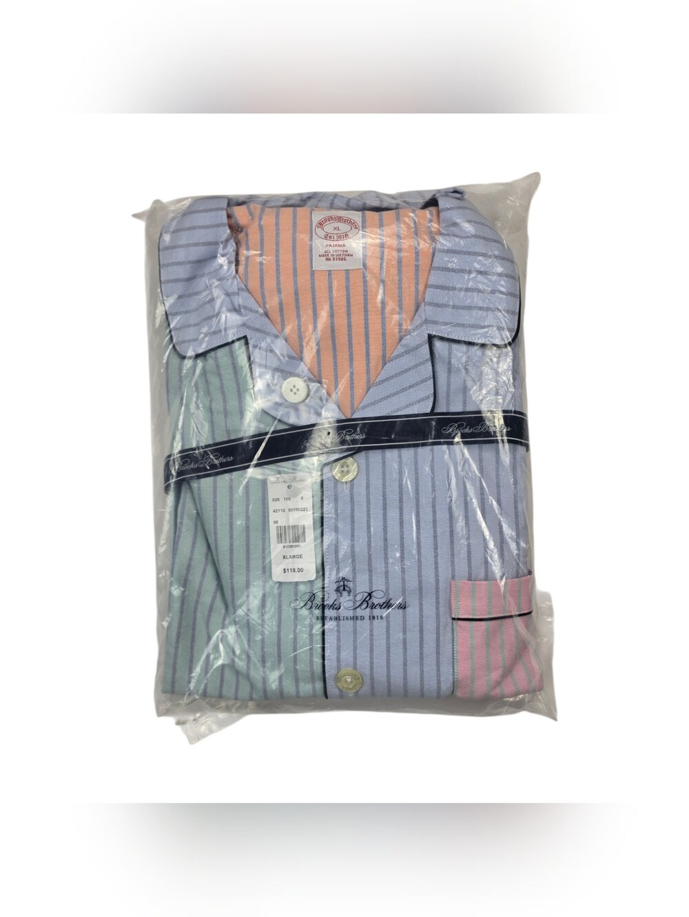 Brooks Brothers Pajamas Set Mens Extra Large Multicolor Striped Luxury New NWT